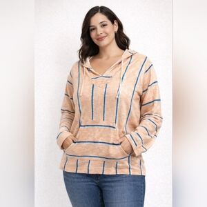 Natural Reflections Striped Hoodie - Ladies Long Sleeve. Sz M  100% Cotton